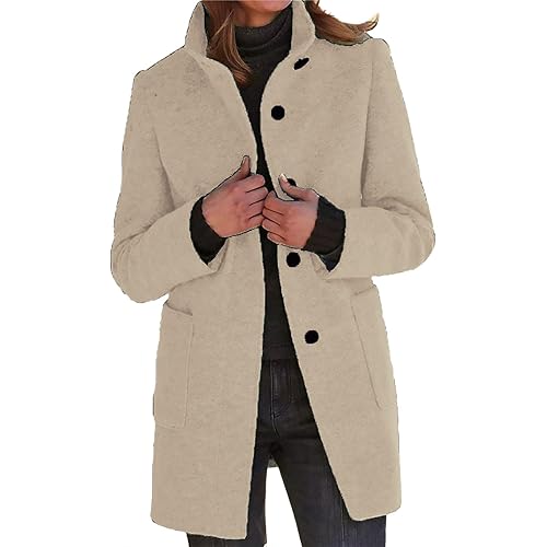 Wool Coats for Women 2024 Plus Size Casual Fashion Thicken Stand Collar Single Breasted Winter Jackets with Pockets