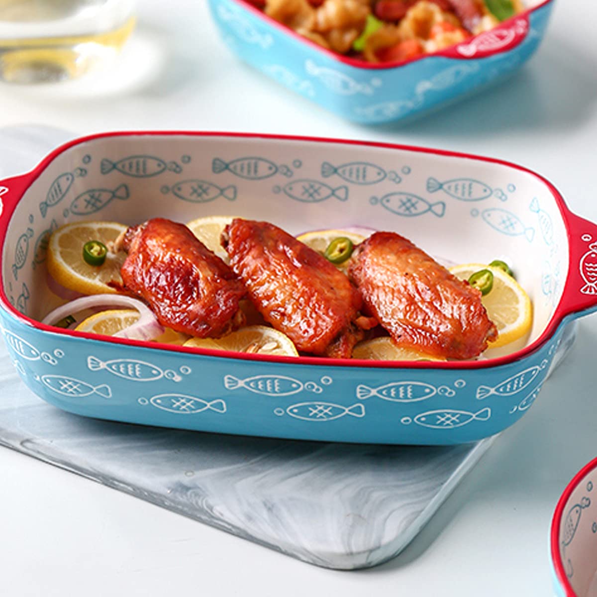 Pieczona lasagne, Zestaw ceramicznych naczyń do pieczenia Porcelanowe naczynia do pieczenia Prostokątny zestaw naczyń do zapiekania Formy do lasagne Formy do pieczenia, zestaw 2 sztuk(10.5inch)