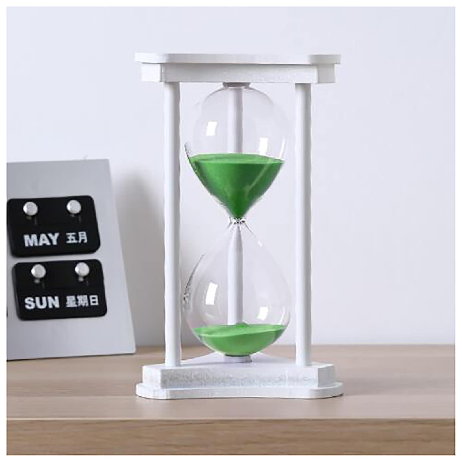 hourglass, Hourglass Timer,15/30/60 Minutes Wooden Frame Sand Clock,Decorative Sandglass(White Frame Green Sand,15 minutes)