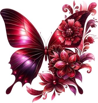 Red Butterfly Floral Vinyl Decals, Bedroom Flower for Wall, Laptop and Cup
