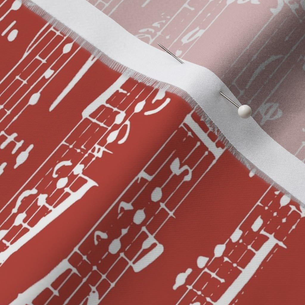 Spoonflower Fabric - Red Music Notes Musical Musician Piano Printed on Organic Cotton Sateen Fabric by The Yard - Sewing Quilting Apparel Home Decor