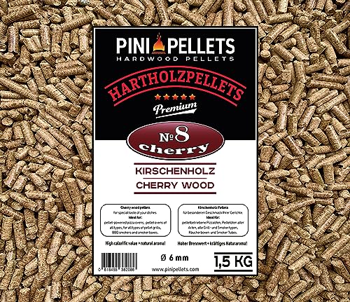 PINI Pellets № 8 Cereza 1,5 kg BBQ Pellets de madera dura para asar ahumar