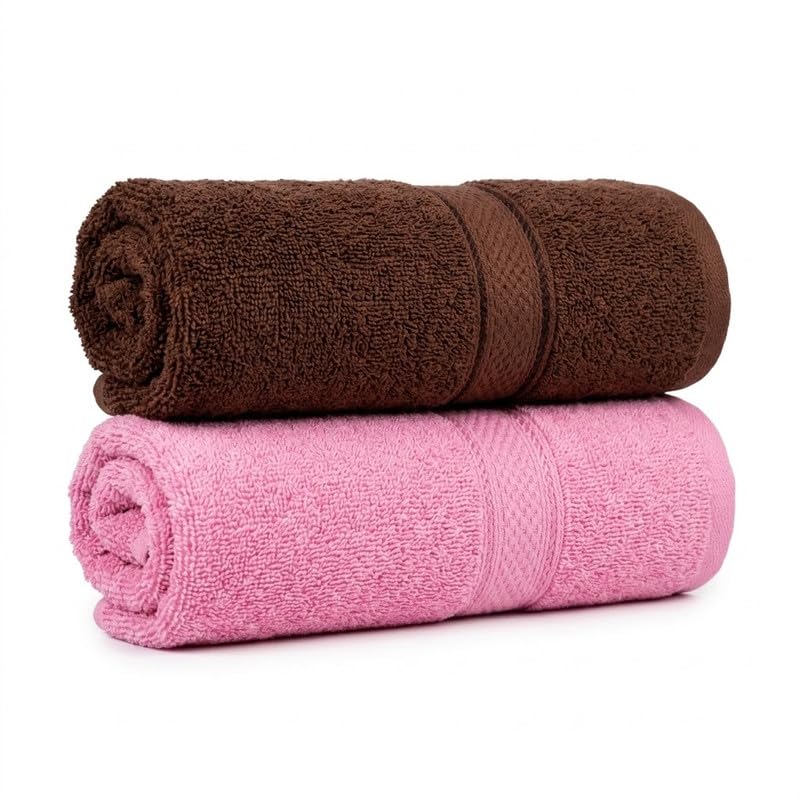 Image of TowelWala Premium Hand Towel 550 GSM Soft Absorbent Quick Dry (Brown /Pink) | Premium 550 GSM cotton with woven border-quick drying and perfect for bathroom, kitchen, gym, and travel.