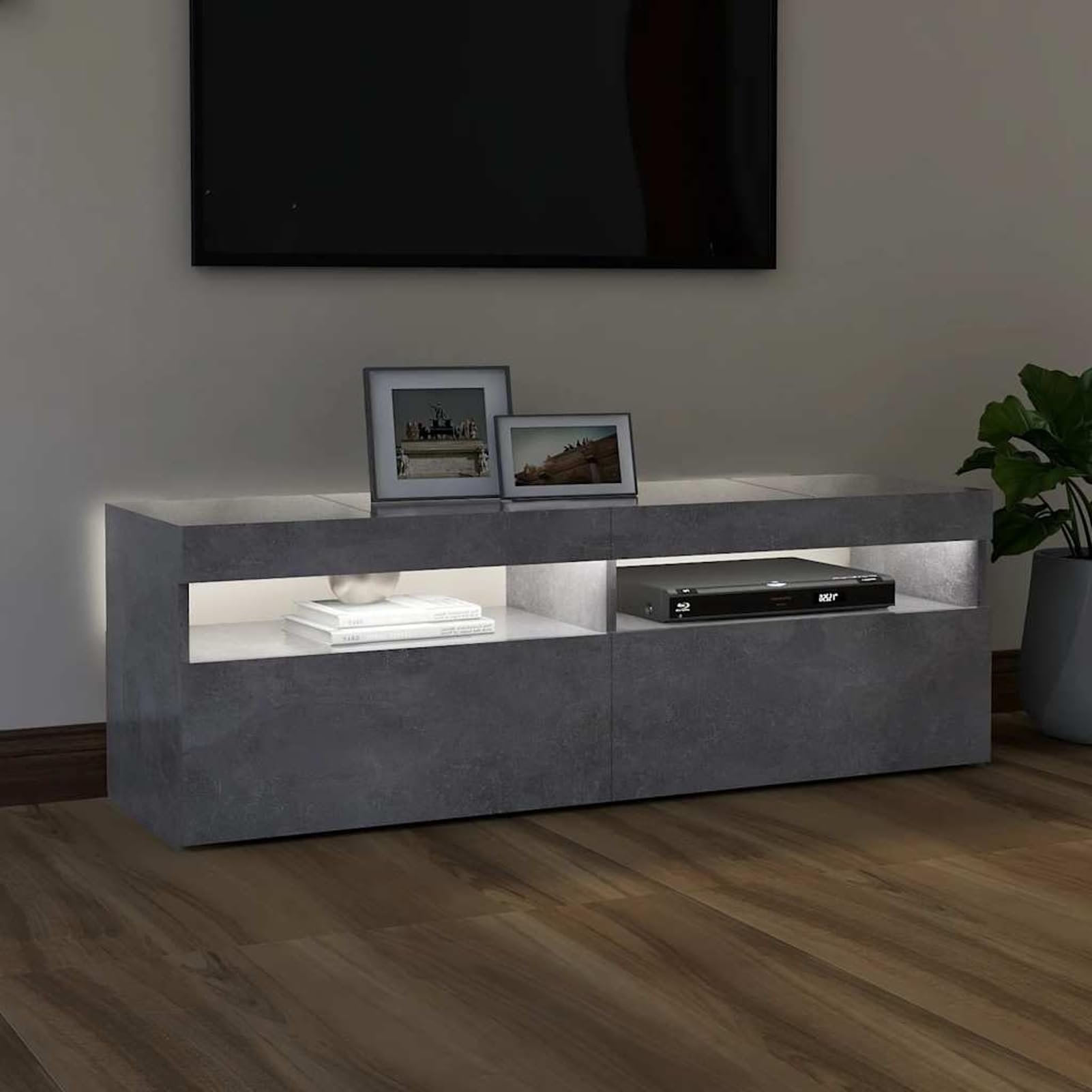 Mobile porta TV, con luci LED grigio cemento 120x35x40 cm, per soggiorno