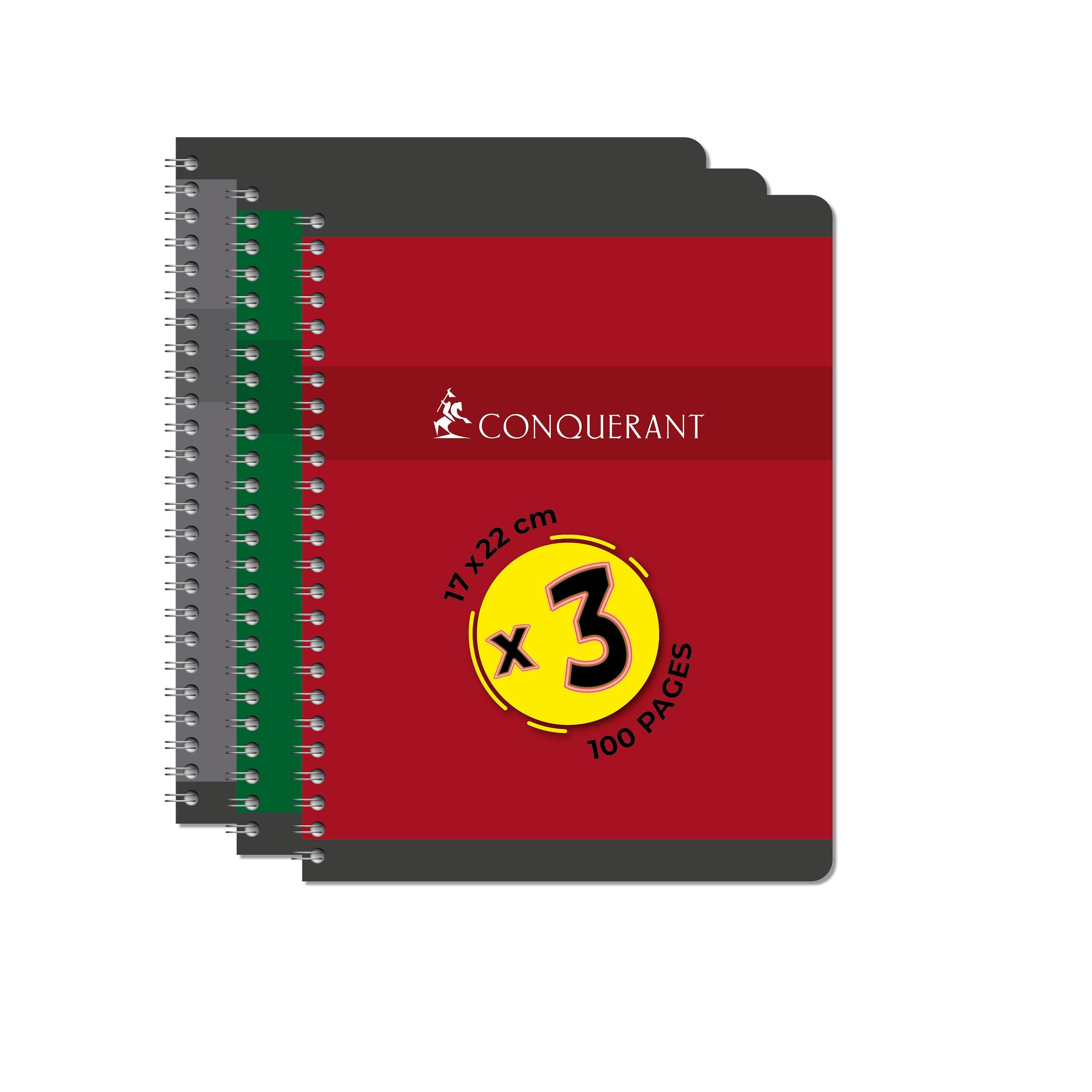 CONQUERANT Cahiers 17x22 100 Pages 70g Seyès Reliure Intégrale Couverture Carte
