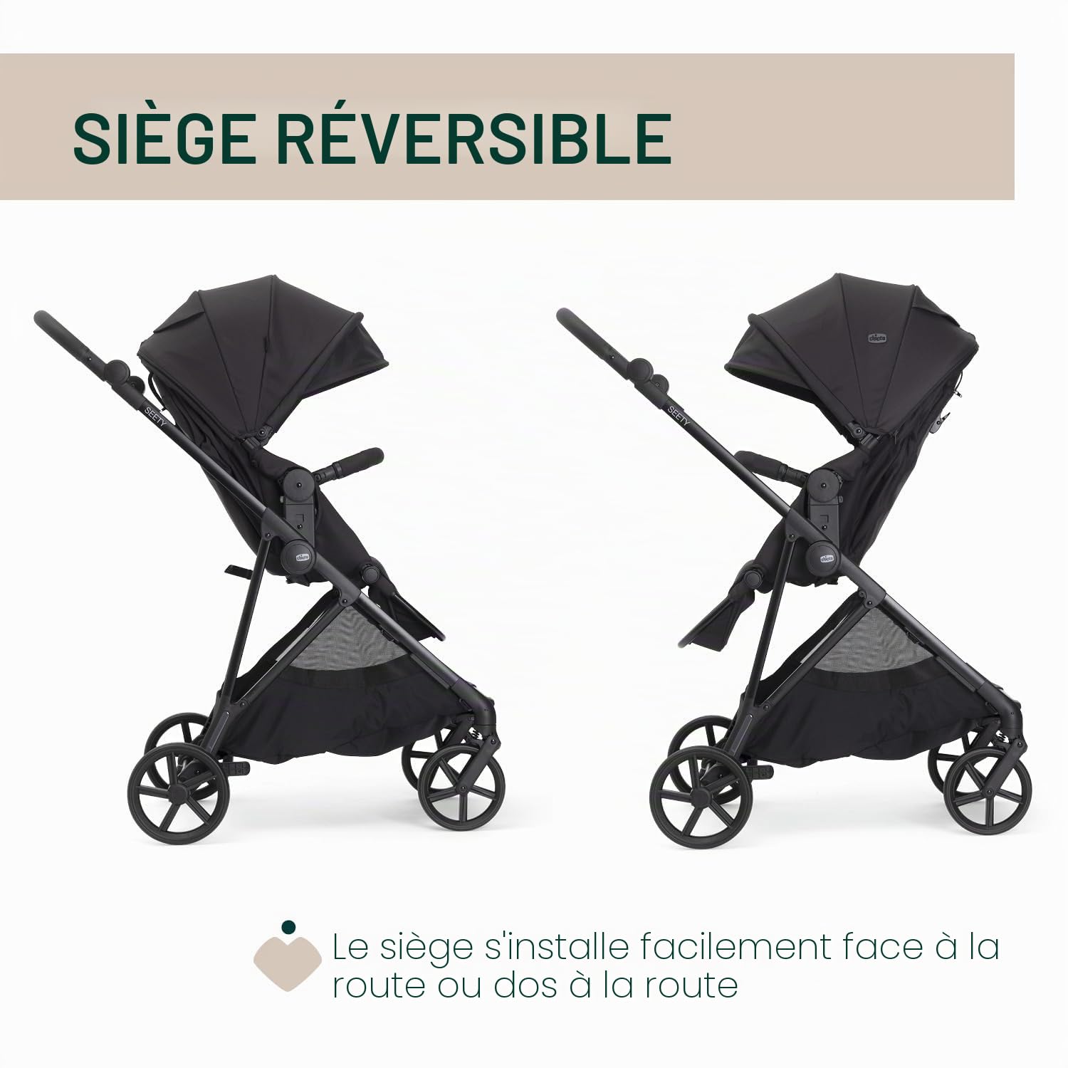 Chicco Poussette Seety, Poussette Légère et Compacte de 0 Mois à 4 Ans, Charge Max 22kg, Poussette Pliable, Dossier Inclinable, Fermeture Automatique en 1 Geste, Canopy Pare-soleil et Habillage Pluie