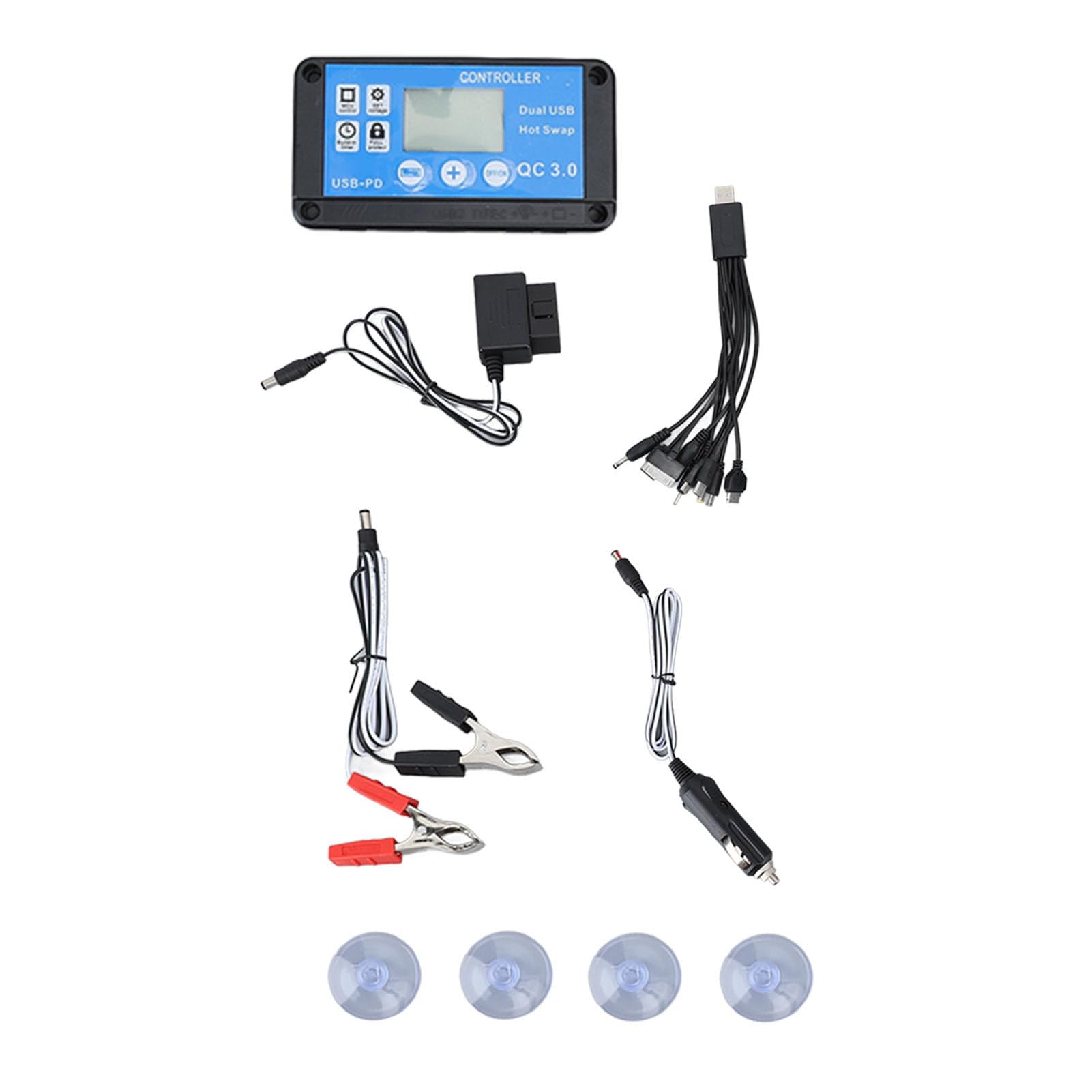 Kit Caricabatterie OBD per Pannello Solare Potente da 200 W con Controller Multifunzionale per Campeggio in Barca, Kit di Ricarica Pannello Solare Portatile, Cavo ABS Blu 10 in 1