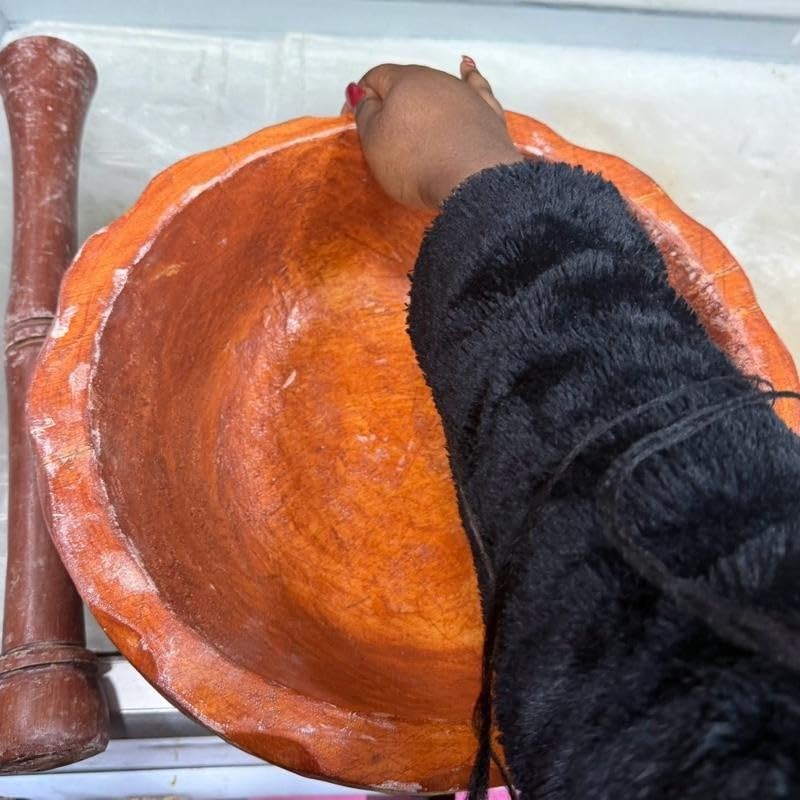 Mortier en Bois Artisanal avec Pilon, Ustensile de Cuisine Traditionnel en Bois Naturel