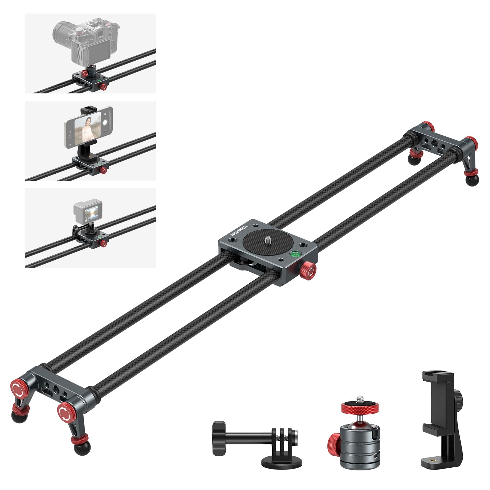 Amazon | NEEWER CS2M カメラスライダー 60cm 炭素繊維 360°ボール
