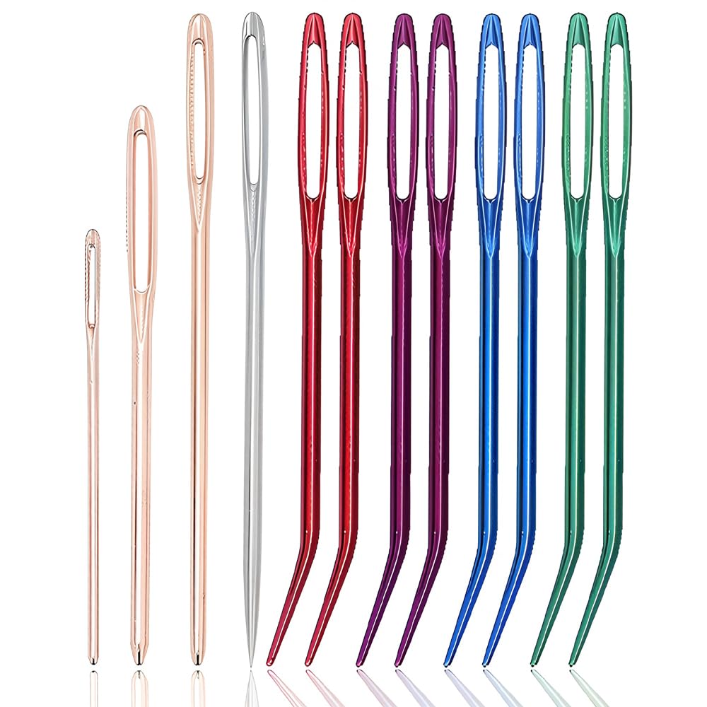 12-Pack Large Eye Sewing Needles, MEOAlBkey Darning & Tapestry Needles Kit with Bent & Straight Tips for Sewing, Knitting, Crochet and Mending