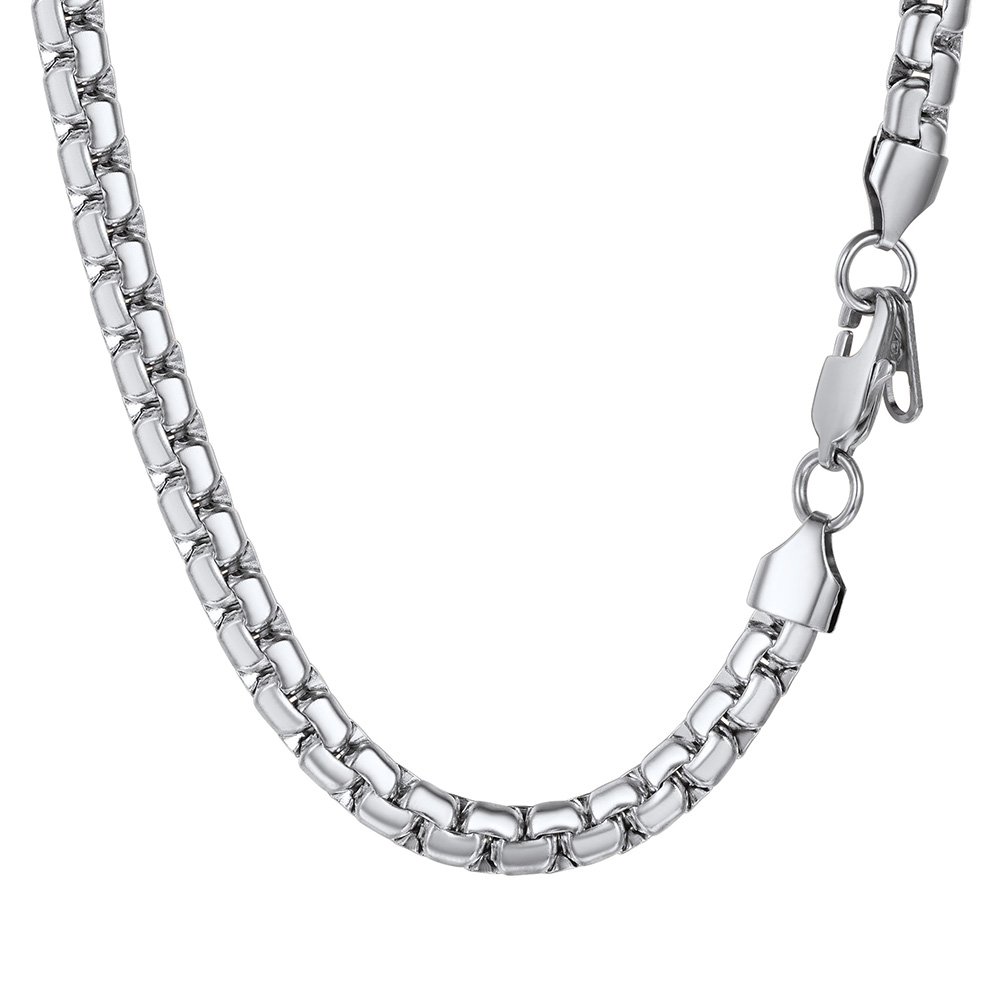 PROSTEEL Uomo Collana Catena Scatola Piatta Grande Robusta Sottile, Larghezza 4 mm 6 mm, Acciaio Inossidabile/Placcato Oro 18K, Stile Hip Hop Punk, Argento Nero Oro, Regalo Perfettto (con Confezione)