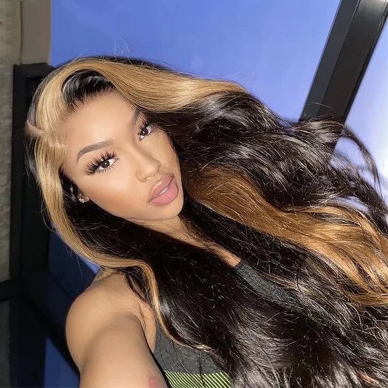 Highlight Wig Blonde Colored Human Hair Wigs For Women Ombre Body Wave Lace Front Wig 13x6 Lace Front Human Hair Wigs 1BT27 Color HD Lace Glueless Remy Wavy Virgin Hair Wigs Deep Part 14