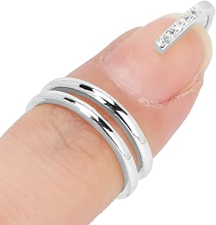 Rhinestone Nail Ring, Reusable Copper Finger Tip Opening Rings, Nail Jewelry Accessories, for Daily Use and Wedding, 0.9 x 0.6 Inches (3050 Platinum)