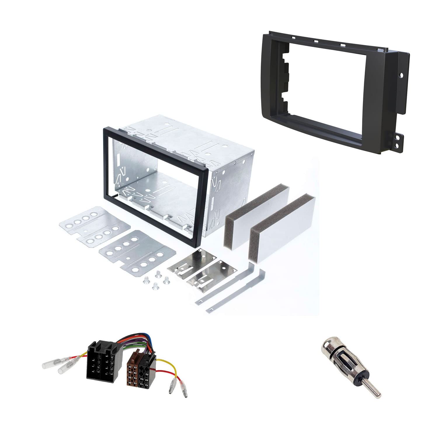 Audioproject A447 - Autoradio Radioblende Set Doppel DIN 2 DIN kompatibel mit SMART ForTwo 451 ab 2007 - SMART ForFour 454 ab 2004 Cabrio Metall Einbauschacht Radioadapter Antennenadapter