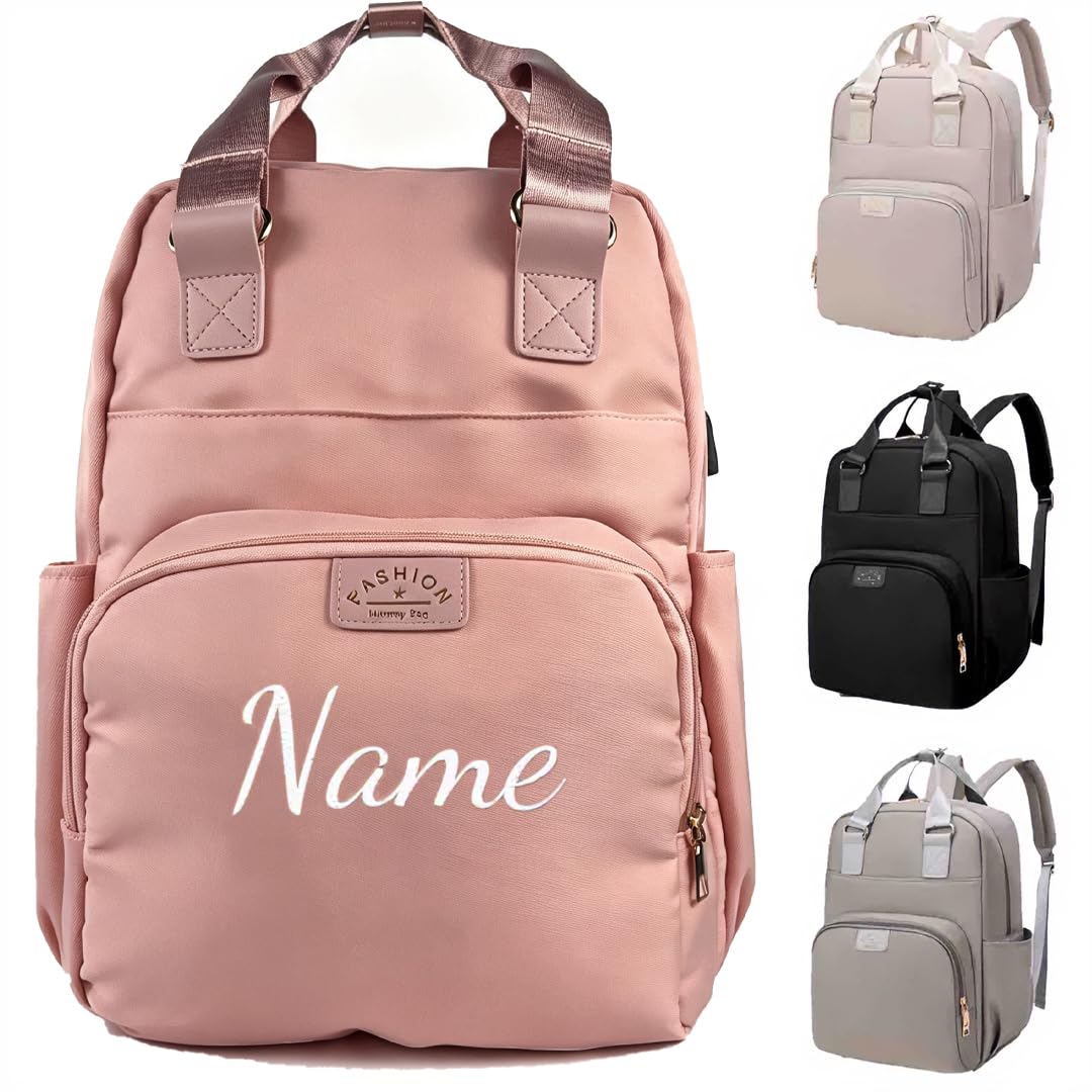 Generico Zaino Fasciatoio Personalizzato con Nome Ricamato - Borsa Mamma con Porta USB, Scomparto Termico e Separazione Asciutto/Bagnato - Zaino Neonato per Passeggino, Regalo di Nascita
