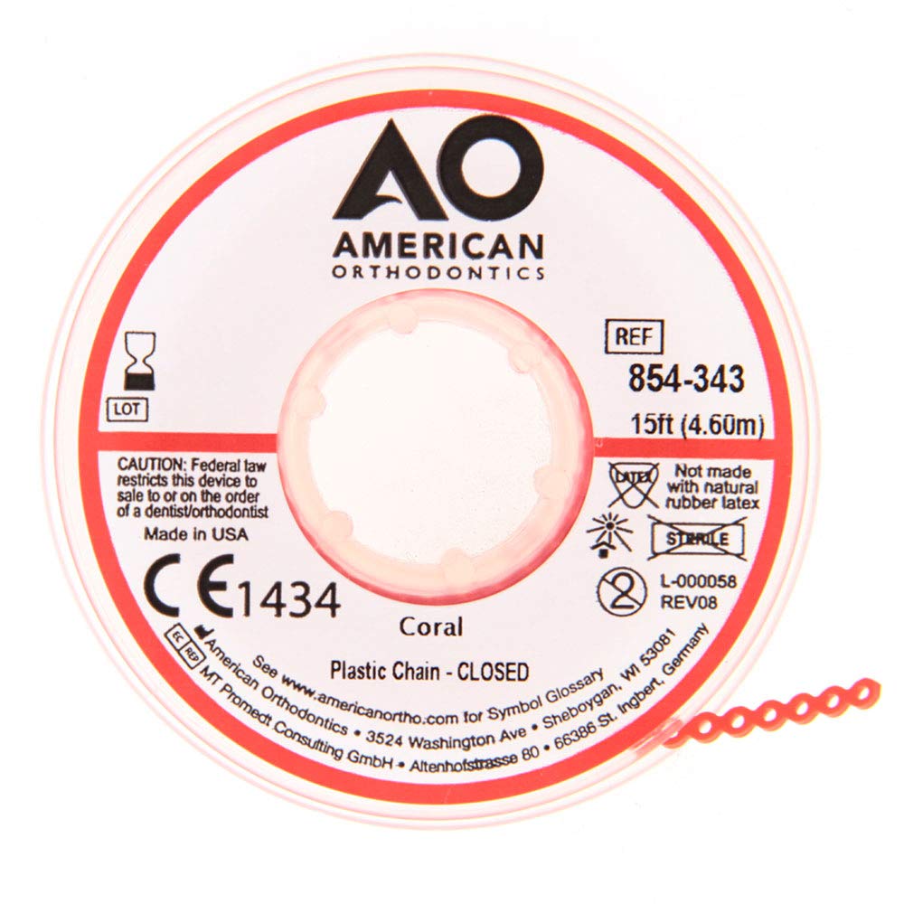 Buy American Orthodontics Plastic Chain 15' Closed, Coral, 15 ft, NonLatex Made in the USA