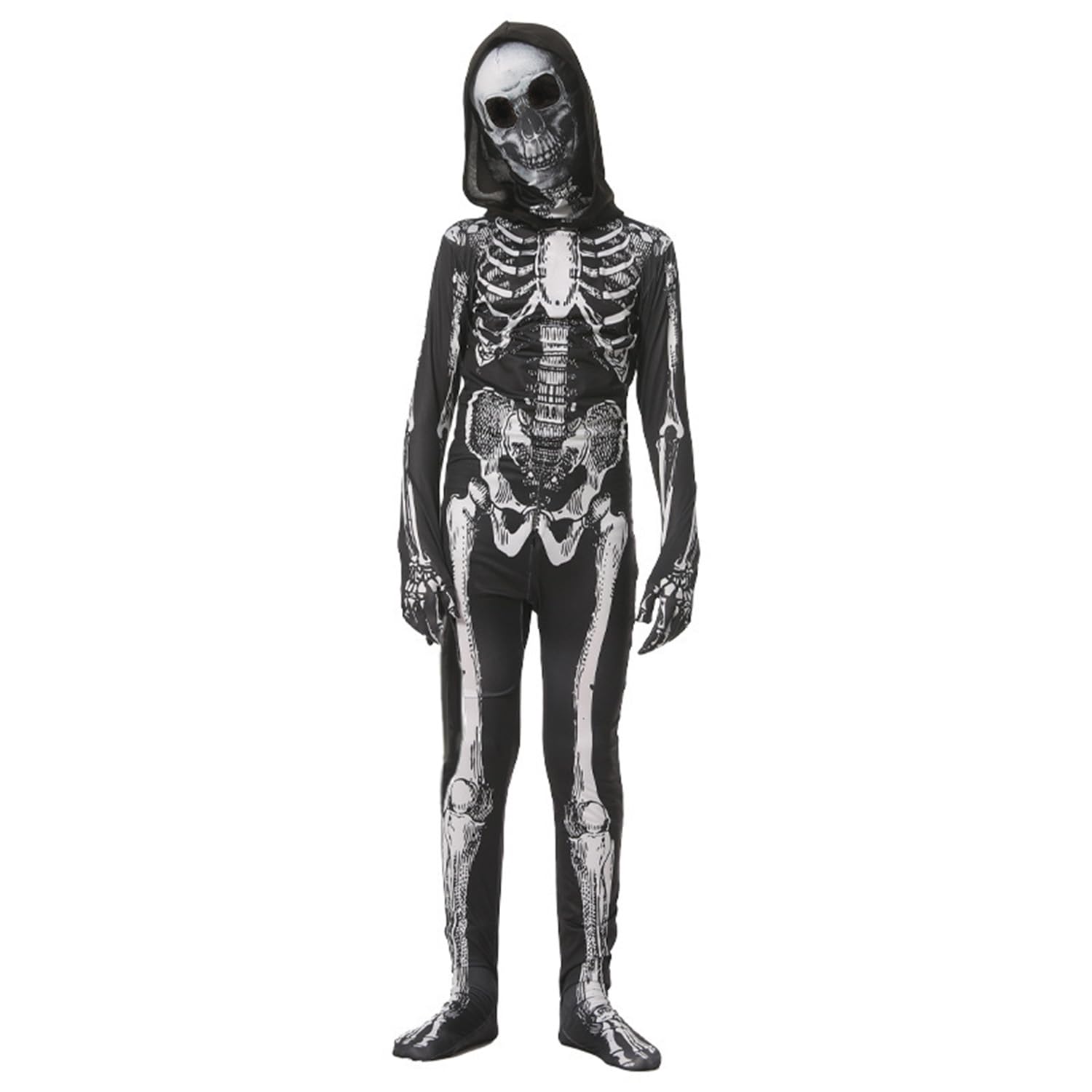 TOPOQ Halloween Zombie Costume Mummy Outfit for Kids Skeleton Onesie Jumpsuit Scary Dead Costume With Hood Removable Skull Head Mask Hat Cosplay Party Props Fancy Dress Breathable - Image 4