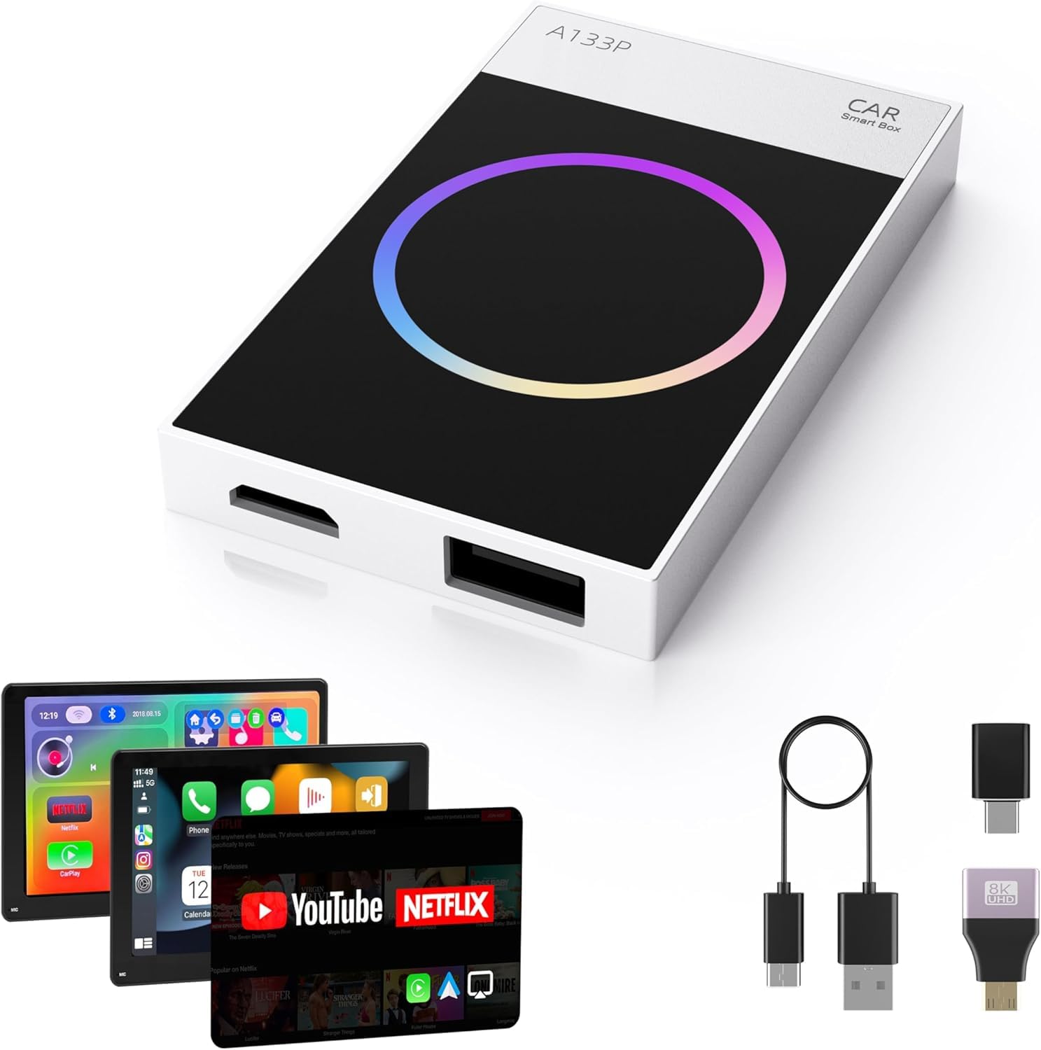 Wireless CarPlay Adapter with YouTube Netflix TikTok, Carplay Ai Box Wireless Carplay & Android Auto, WiFi Bluetooth and HDMI Output, Only for Cars with Wired CarPlay &Wired Android Auto-image-19