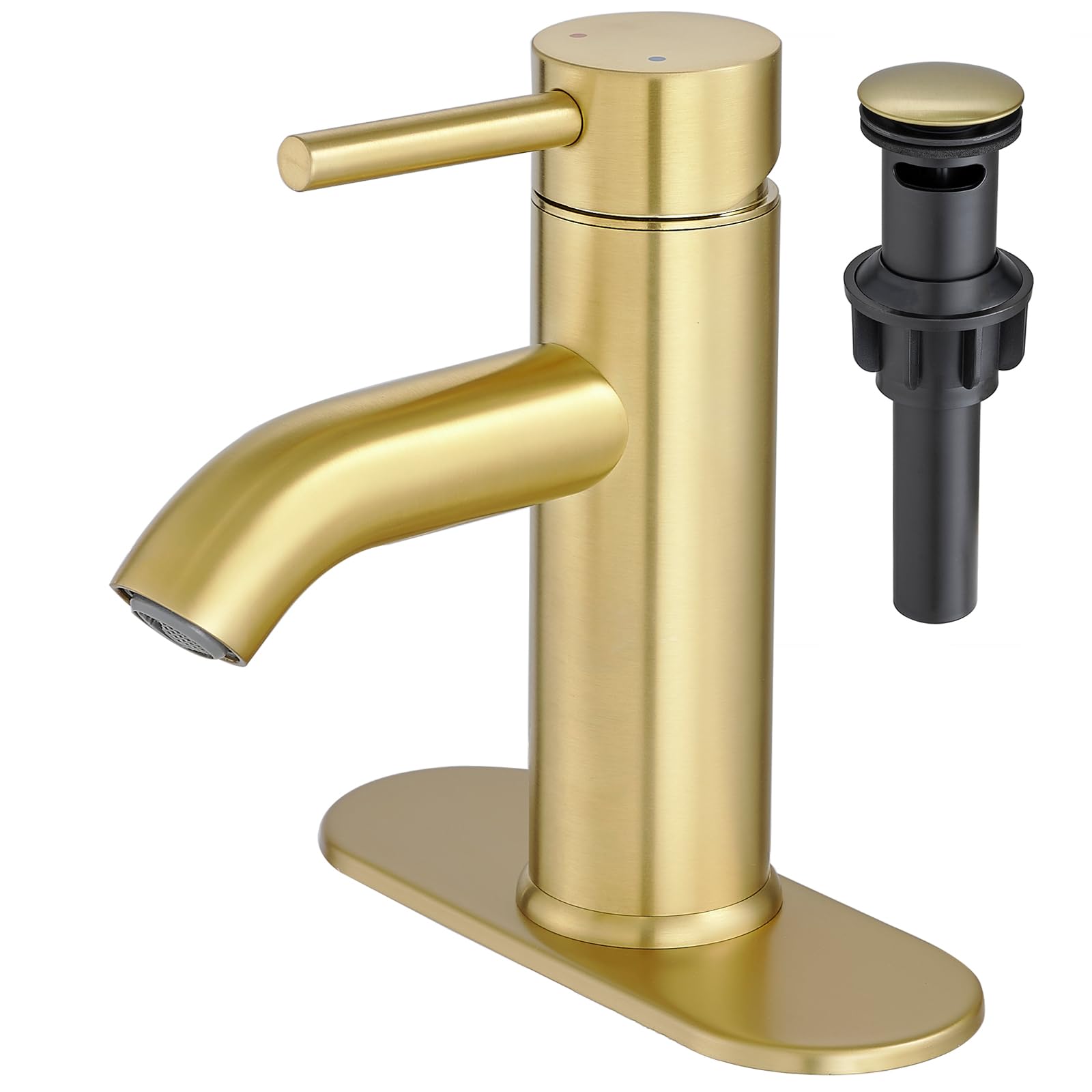 VOTON Brushed Gold Bathroom Faucet, Modern Single Handle Bathroom Faucets for 1 or 3 Hole Bathroom Sink Faucet Mixer Tap Washbasin Faucet with Deck, Pop-up Drain and Supply Hoses