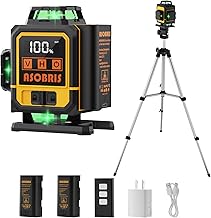 Laser Level 4x360° Self Leveling with Tripod & LCD Touch Screen, 4D Lazer Leveler Tool Green Cross Lazer Level Line Laser with 2x2400mAh Rechargeable Battery for Constuctions, Picture Hanging Indoor