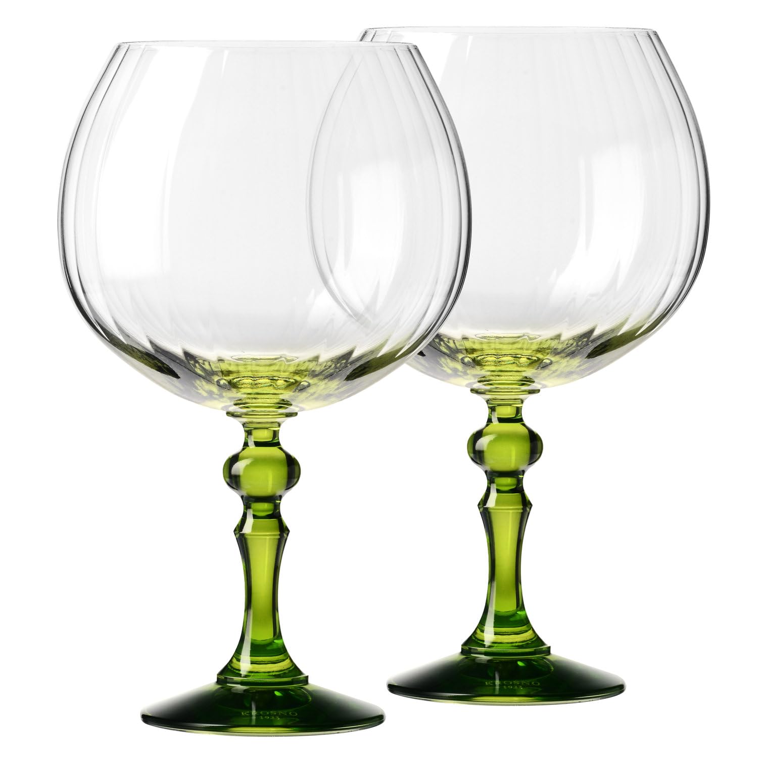 KROSNO Gin Glasses 660 ml with Anise Green Stem, Set of 2 – for Gin & Tonic, Aperol Spritz & Cocktails – Lead-Free – Dishwasher Safe – Bubble Celebration Moments