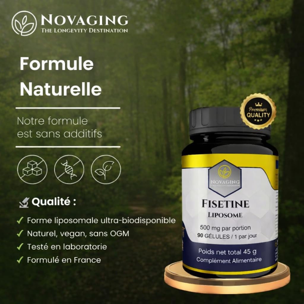 Fisetine Liposomale 500 mg 90 Gélules Vegan, 3 mois. | NovAging© Bio-disponibilité maximale. Anti-âge. flavonoïde naturel. Précisément dosé. Testé sans OGM ni allergènes.