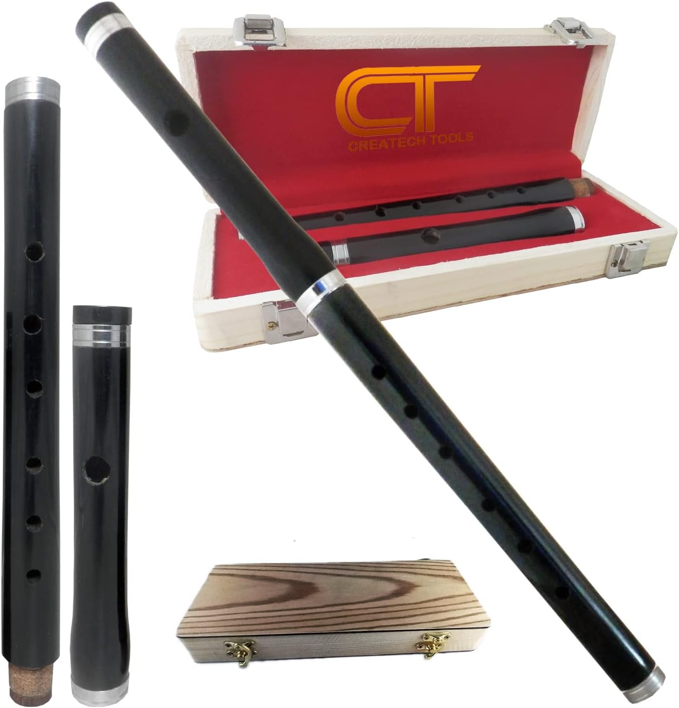 Traditional Irish”BB” Wooden Flute with Hard Wood Case, Rosewood, Two