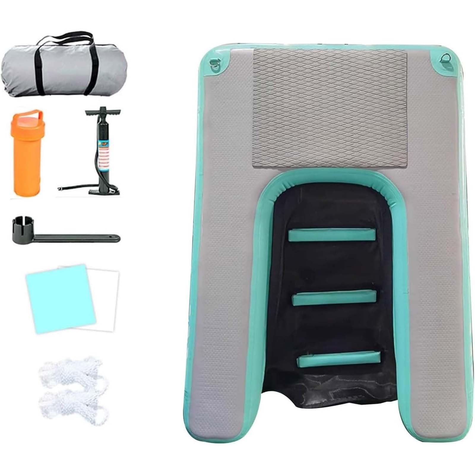 Dog Water Float, Water Play Helper for Dogs, 150×100×10cm, Max 80 Kg, Non-slip EVA Surface, Quick Inflation, Air Pump, Storage Bag, Easy to Carry, Car Trunk Friendly, For Pool Lake(Mint Green)