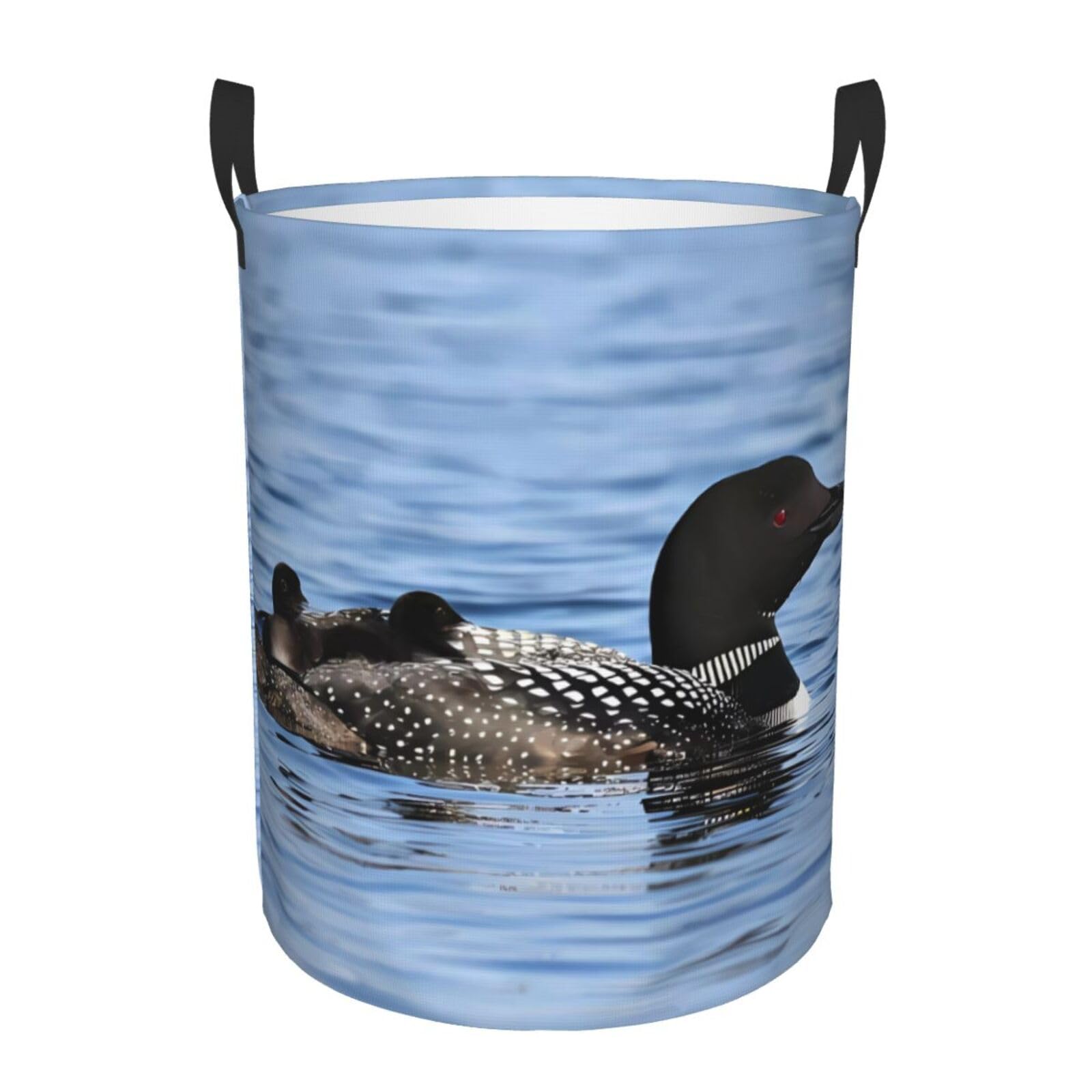 S Collapsible Loon Birds Print Circular Hamper Round