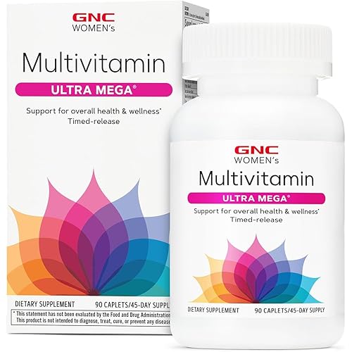GNC Women’s Ultra Mega Multivitamin Caplets, Clinically Proven to Feel Better, Immune Support, Vitamin A, B, C, D, Iron, Biotin, Beauty, Gluten Free, Timed Release, 90 ct, 45 svgs