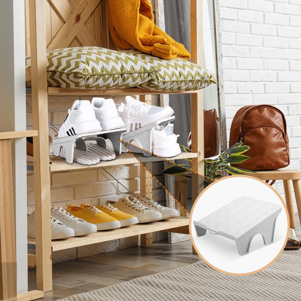 DASIAUTOEM 4 Stück Schuhstapler Rutschfeste Schuhschlitze, Doppelschicht Schuhregal Organizer Schuhe Aufbewahrung Schrank Schuhorganizer Platzsparend Lagerung Schuh Rack für Zuhause, Wohnzimmer Küche, Haushalt & Wohnen