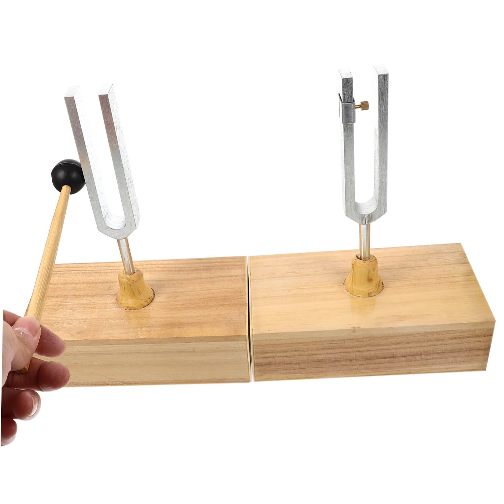TOYANDONA Stimmgabel Satz 440hz mit Holzsockel und Hammer Metall Stimmgabellehre für Physikalische Experimente und Unterricht Klarer Klang Stabiler Stand für Akustik und Schwingungslehre