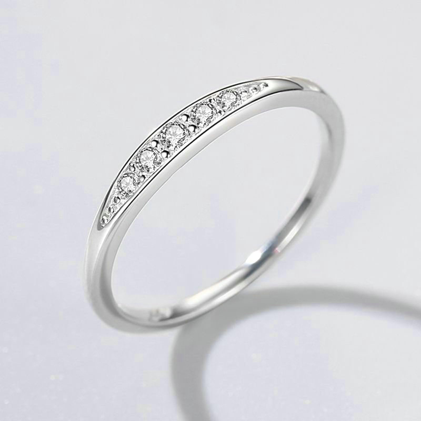 Bague Diamant Or Blanc Femme 9K/14K/18K, Bague Fine Anneau Empilable en Or Véritable