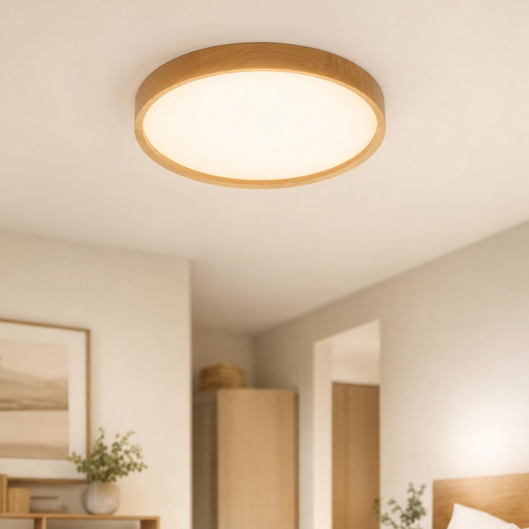 Drewniana lampa sufitowa 24 W z pilotem, regulowana intensywność, 28 cm