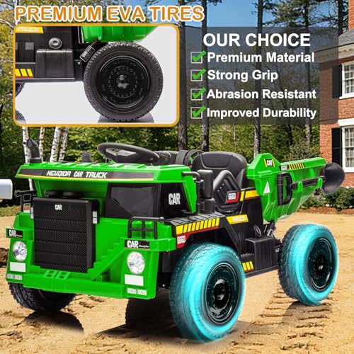 Image of NEWQIDA 24V Ride on Dump Truck, 2 Seater Ride on Toys for Kids 3-6, Green