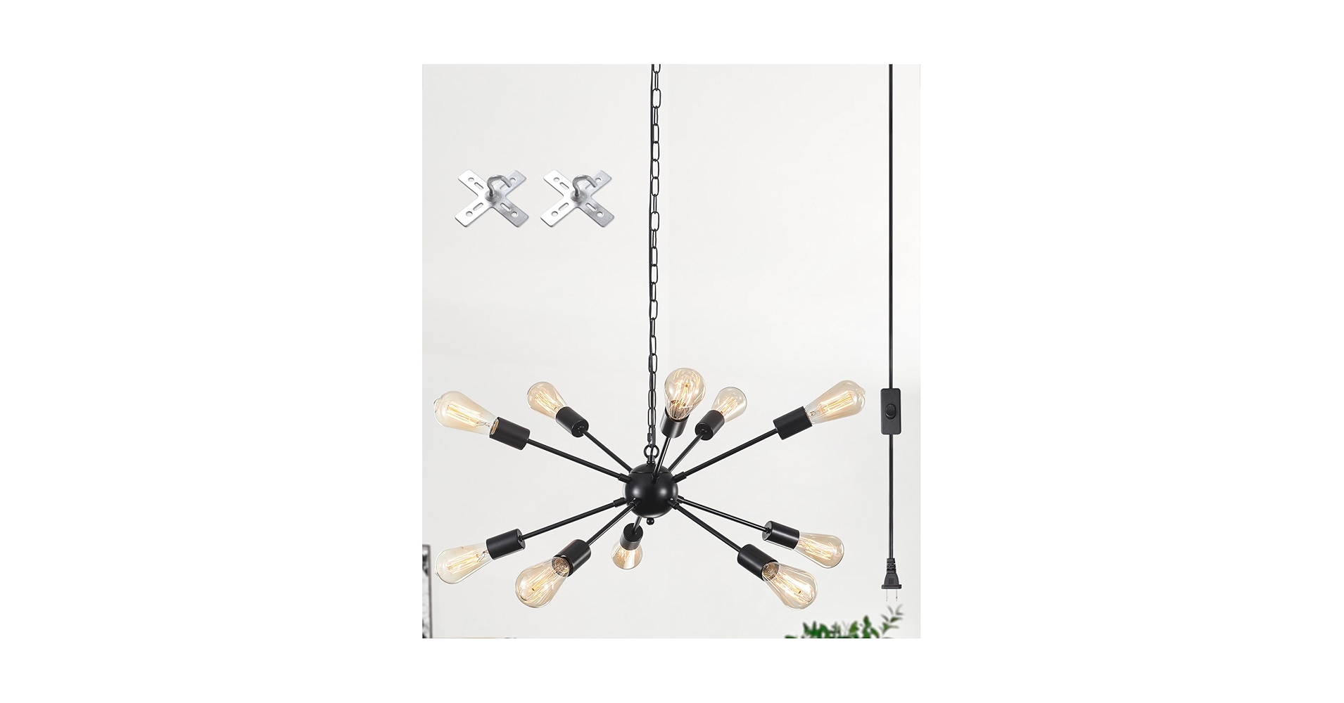 LASENCHOO 10 Lights Plug in Chandelier, Hanging Lights with