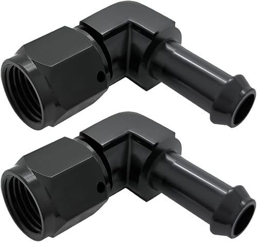 YSIL 6AN hembra a 516 "OD Barb Adaptador de montaje de aluminio giratorio de 90 grados, conector de extremo de manguera de bloqueo de empuje, negro,