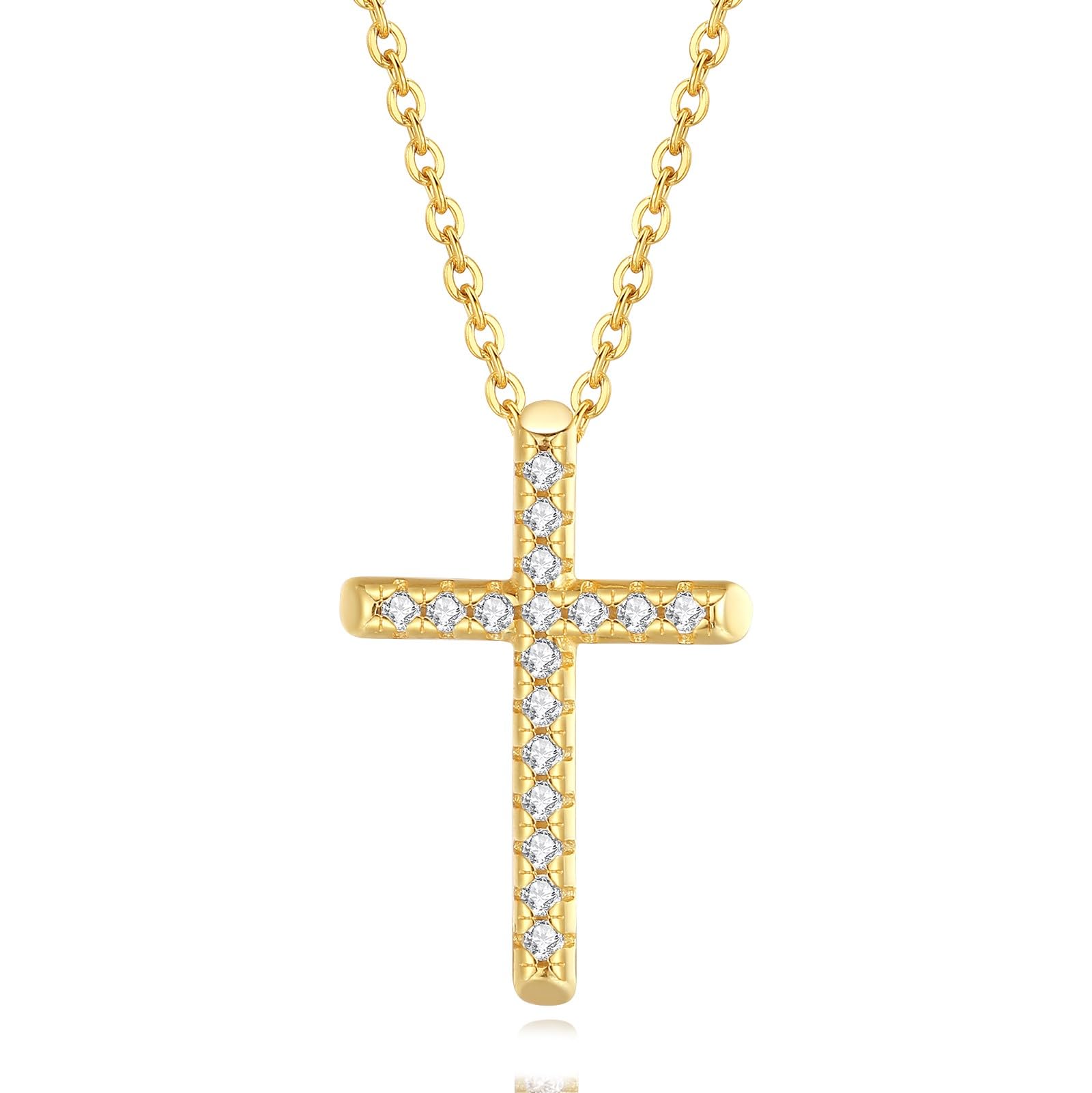 GAVU Collar de Mujer de Plata de Ley 925 Bañado en Oro de 18 quilates con Colgante de Cruz Mini con Zirconia Cúbica