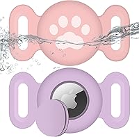 Vista 1 de Waterproof Collar Holder Compatible with Airtag (2 Pack), Protective Anti-Lost Case for GPS Tracker, Silicone Collar Holder for Pets (Pink/Purple)