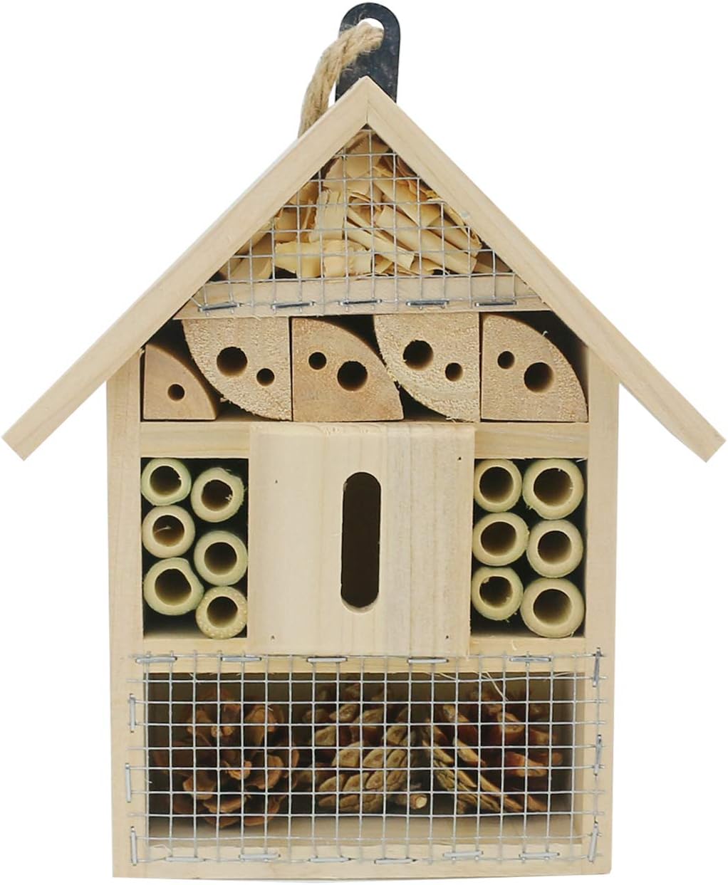 Sunnygalde Hand-Made Natural Wooden Insect House Garden Bug Hotel Perfect Home for Ladybugs/Mason Bees/Butterflies Live (8.5" x 5.3" x 2.2")