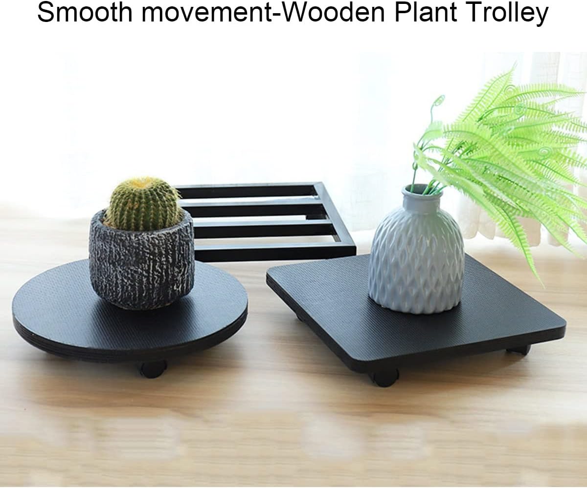Plant Caddy Plant Pot Trolley with Brake Wheels Flower Pot Moving Dolly Indoor Rolling Planter Dolly on Wheels Plant Pot Holder/Square/35Cm/13.7In,Round-35Cm/13.7In