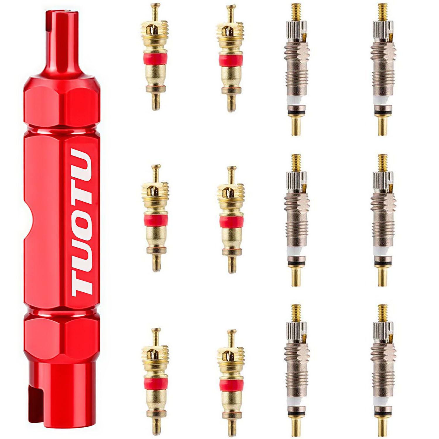TuoTu Valve Core Remover Tool Kit Bike and Car Valve Core Repair Tool with Brass Replacement Presta and Schrader Valve Core