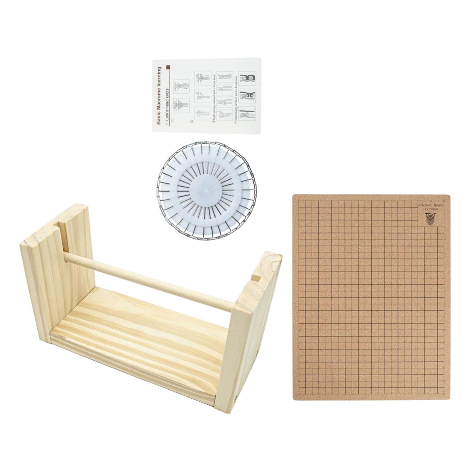 Tachiuwa Macrame Board and Pins Macrame Project Board Wood with Grids DIY Spools Holder Yarn Rack for Knotting String Bracelet Craft, 12x16inch