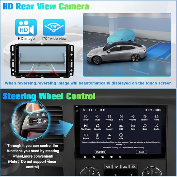 AWESAFE 8 Touch Screen Car Stereo for Chevy Silverado GMC Sierra Yukon, Android Silverado Radio Replacement with Wireless CarPlay & Android Auto, GPS Navigation Bluetooth WiFi SWC Backup Camera