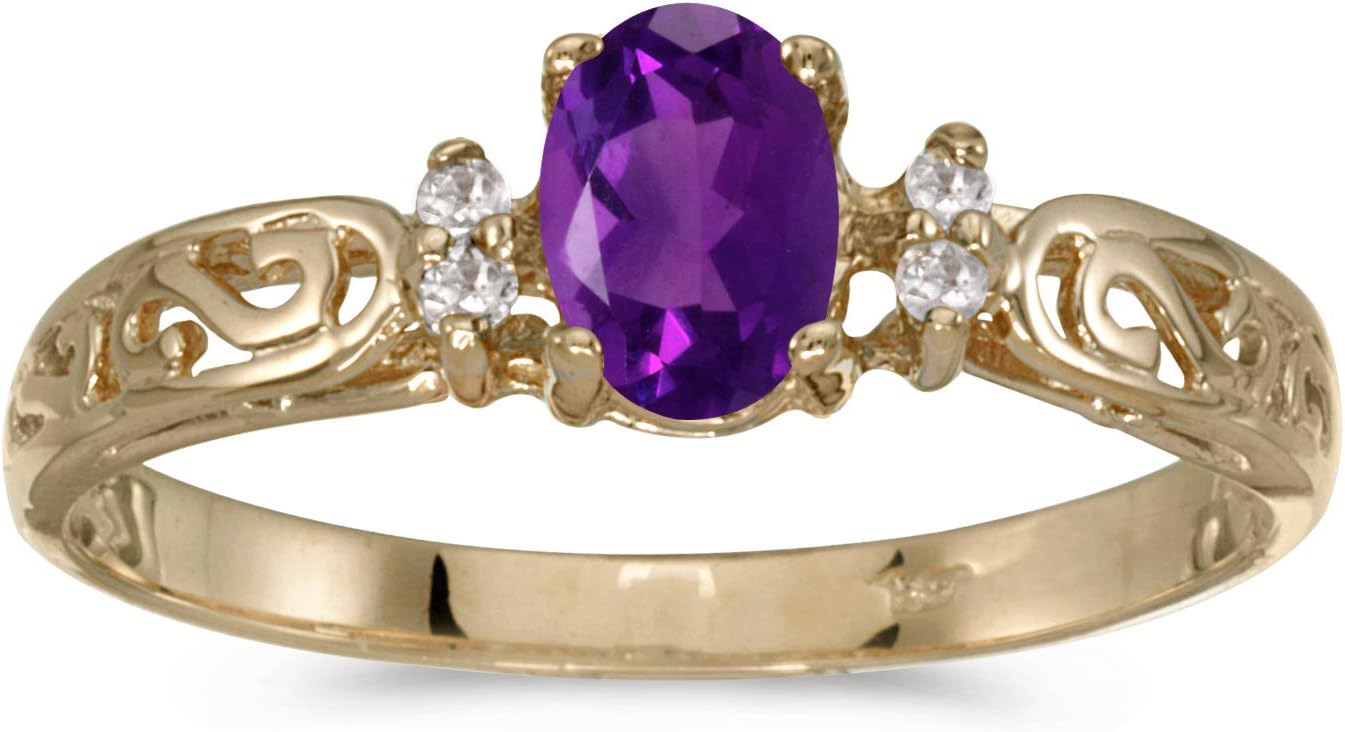 10k Yellow Gold Oval Amethyst And Diamond Ring