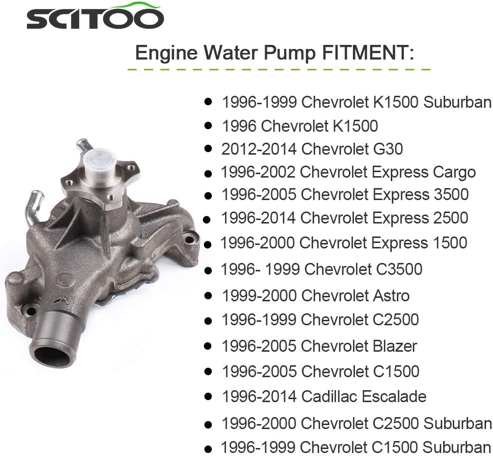 SCITOO AW5077 Engine Water Pump with Gasket for Chevrolet for GMC Express 1500 Express Cargo Savana 1500 Silverado 1500 Sierra 1500 Silverado 1500 Classic Sierra 1500 4.3L 5.7L 5.0L
