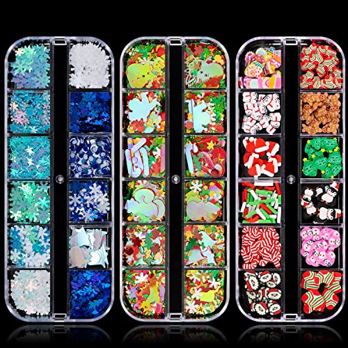 Noverlife 36 Grids Christmas Nail Art Sequins, 3D Holographic Laser Snowflake Star Holiday Nail Glitters, Xmas Nail Clay Slices, Manicure Sparkly Confetti Nail Flakes Nail Decals Paillettes #TOP29