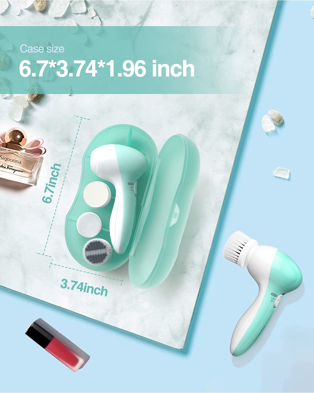 Gentle Electric Facial Cleansing Brush for Sensitive Skin, Silicone Face Scrubber with 3 Replacement Heads & Travel Case, 2 Speeds Adjustable, IPX7 Waterproof Face Brush for Deep Cleaning, Exfoliation view 8