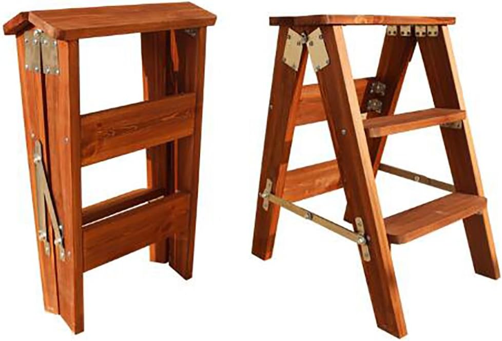 LUNEZY Folding Chair Stairs Multifunction Dual Use 3 Steps Solid Wood 2 Colors, 40 * 20 * 60CM (Color : Brown)