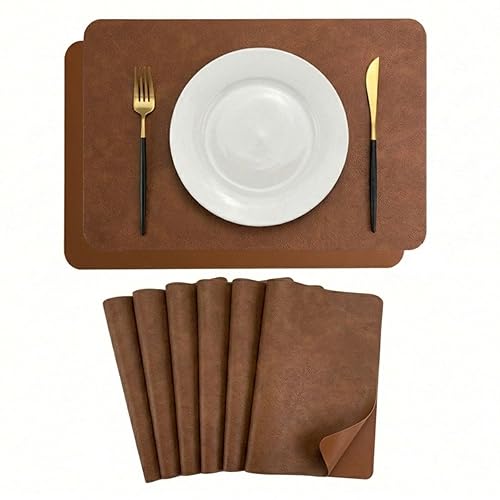 Premium Faux Leather Placemats Set of 6 – Waterproof, Heat-Resistant,